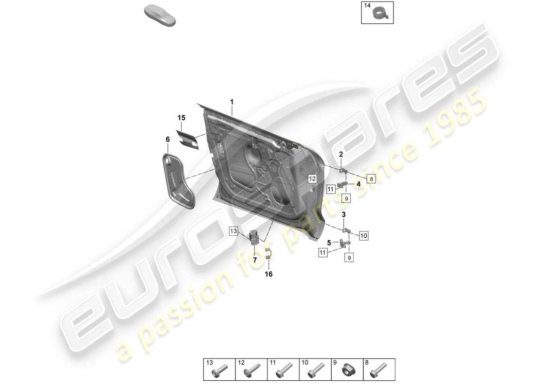 porsche 2025 (taycan 9j1-2) coque de porte avant charnière de porte accessoires diagramme des pièces