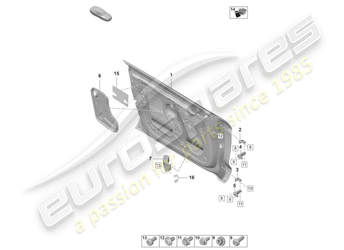 porsche 2021 (taycan 9j1-1) coque de porte avant schéma des pièces