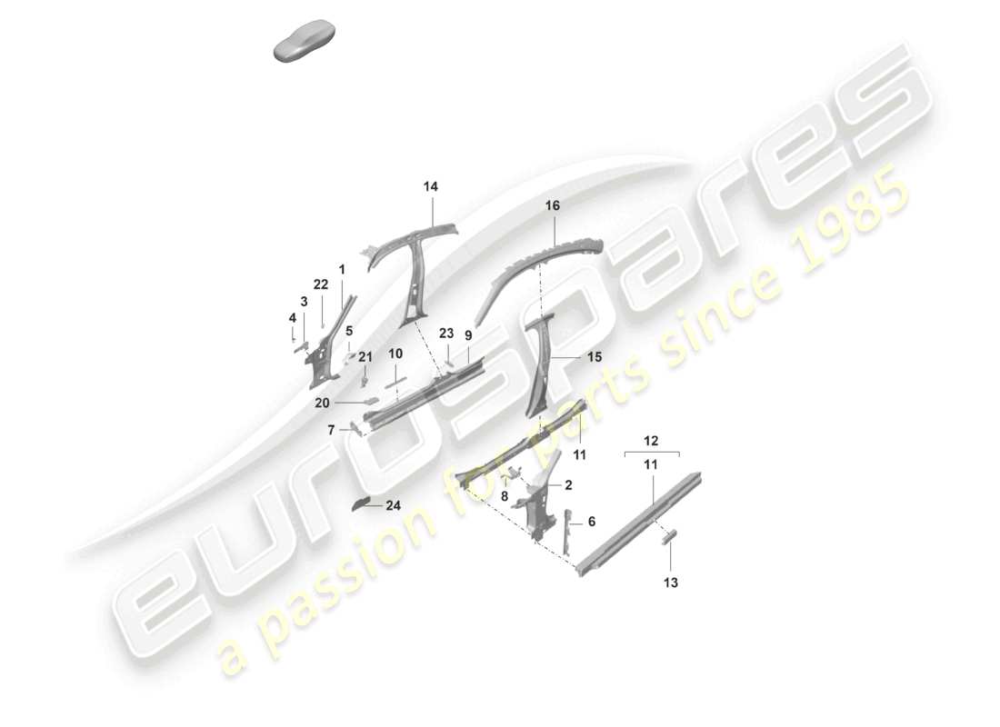 porsche 2021 (taycan 9j1-1) panneau latéral, face intérieure schéma des pièces
