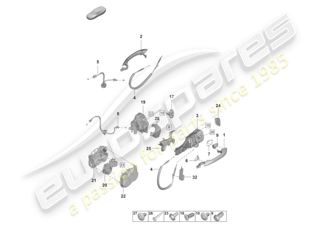 porsche 2021 (panamera 971-2) poignée de porte, serrure de porte extérieure avant schéma des pièces