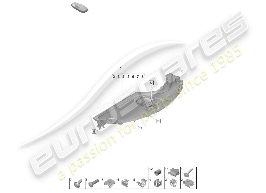 porsche 2022 (taycan 9j1-1) garniture du tableau de bord partie supérieure avec : fixations schéma des pièces