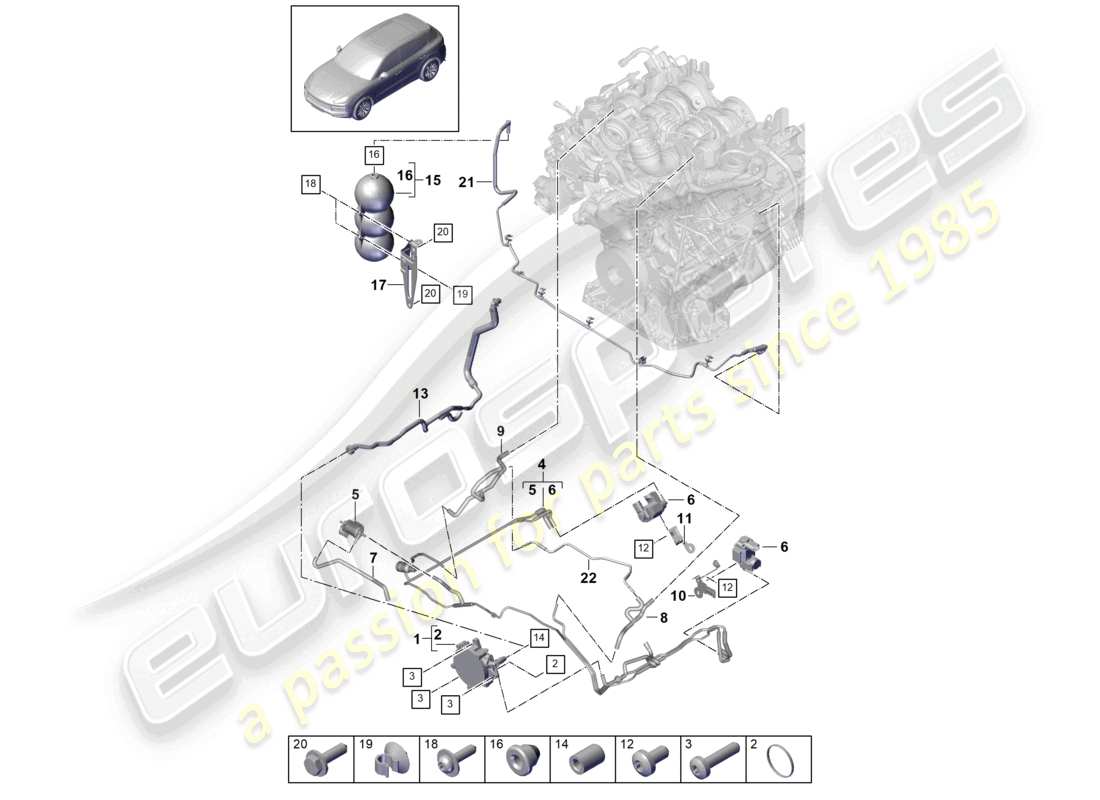 porsche 2024 (cayenne e3 9ya/9yb) schéma des pièces de la pompe à vide du système à vide