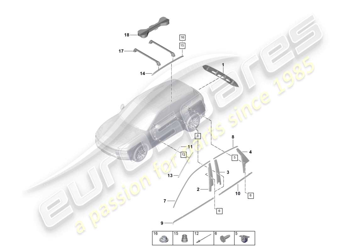 porsche 2024 (cayenne e3 9ya/9yb) moulures supérieures garniture extérieure schéma des pièces