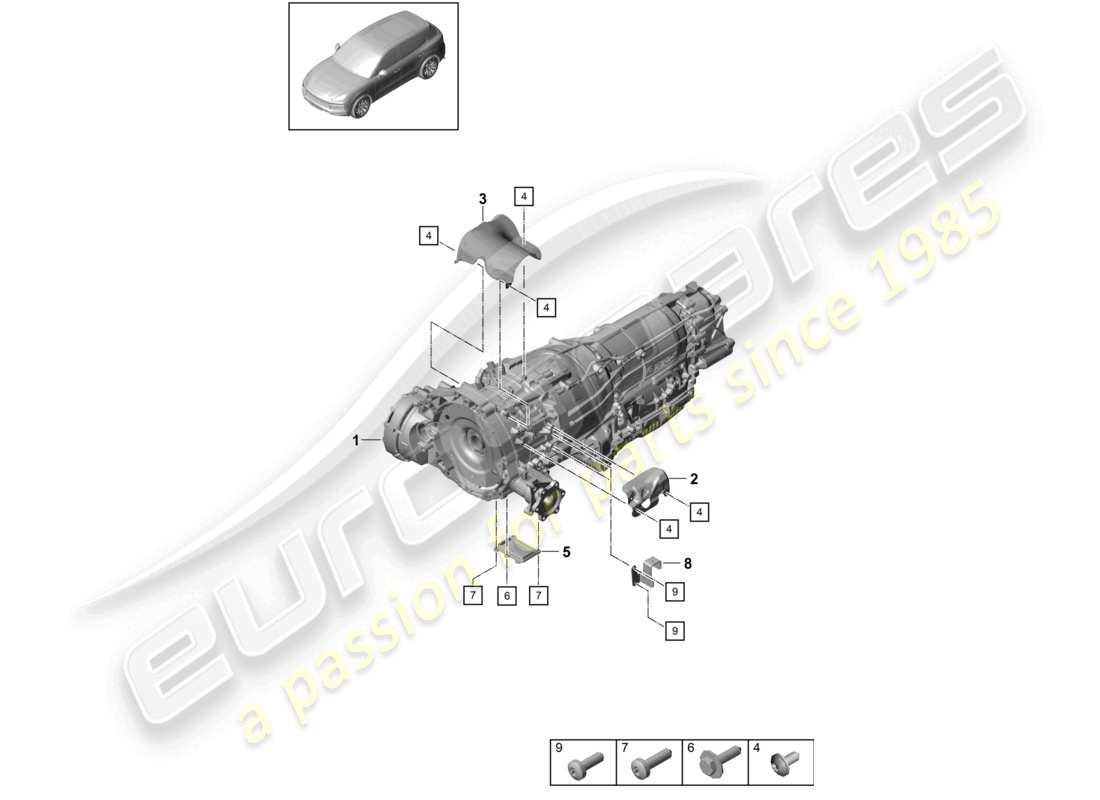 porsche 2024 (cayenne e3 9ya/9yb) moteur électrique pour véhicules à propulsion hybride schéma des pièces