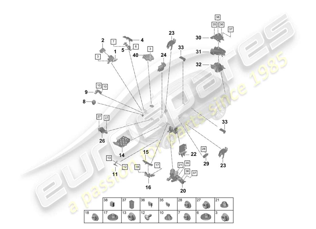 porsche 2024 (cayenne e3 9ya/9yb) schéma des pièces de la boîte à fusibles du système électrique central
