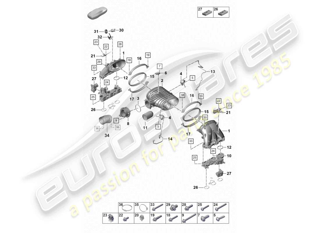 porsche 2022 (992-1 gt3/rs/st) diagramme des pièces du distributeur d'air d'admission du papillon des gaz