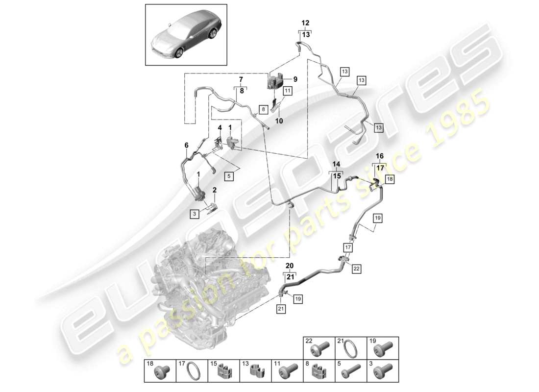 porsche 2021 (panamera 971-1) système de vide recirculation des gaz d'échappement schéma des pièces