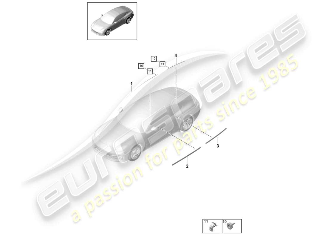 porsche 2021 (panamera 971-1) garniture des portes avant et arrière schéma des pièces