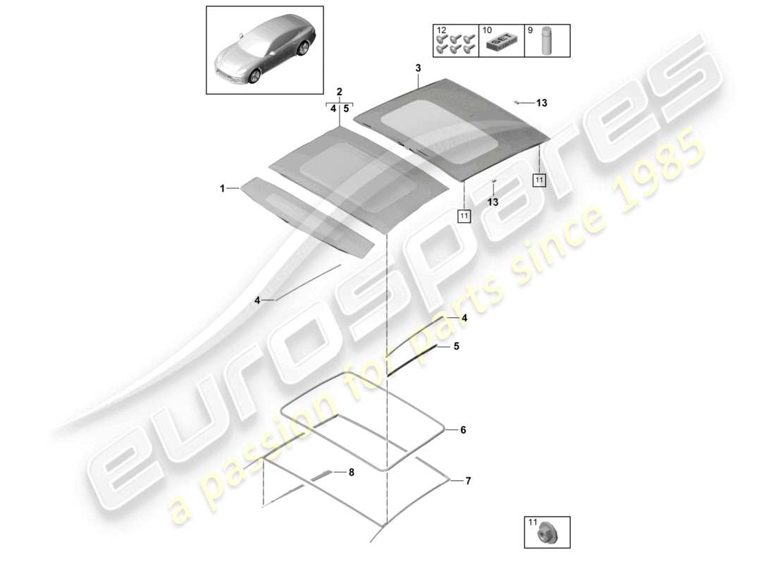 porsche 2021 (panamera 971-1) accessoires pour toit coulissant en verre schéma des pièces