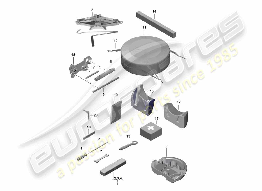 porsche 2022 (718 boxster spyder) schéma des pièces du cric à outils