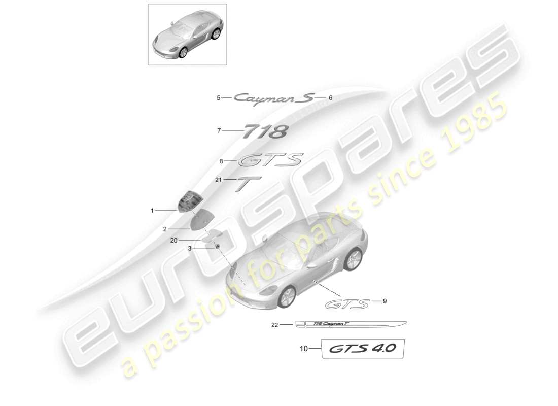porsche 2024 (718 cayman) moulures inscriptions/lettrage schéma des pièces