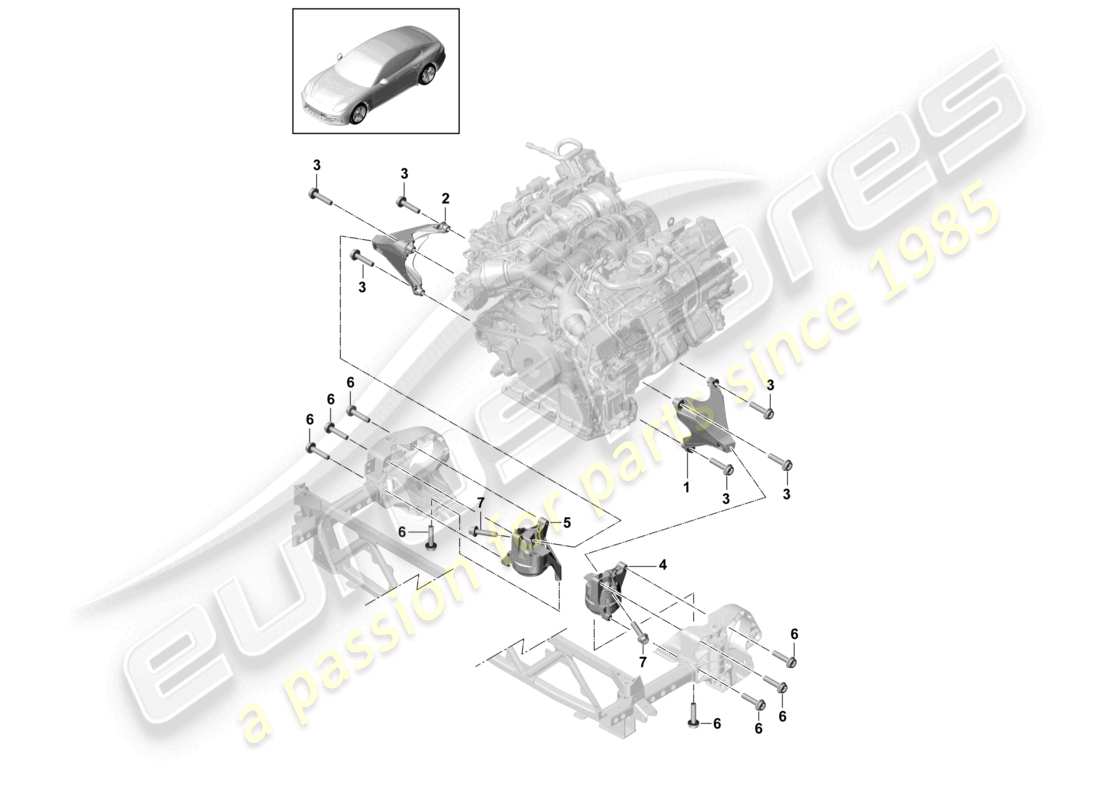 porsche 2021 (panamera 971-1) console de levage du moteur pour le montage du moteur schéma des pièces de montage du moteur