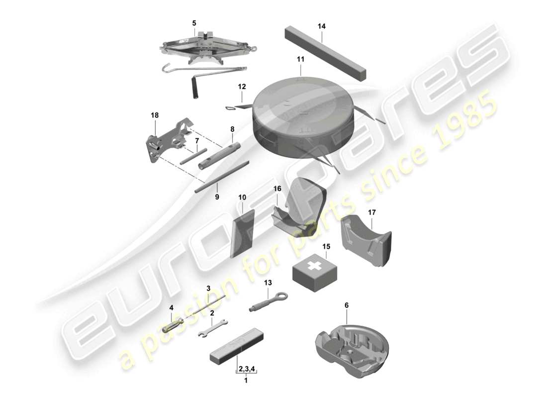 porsche 2021 (718 cayman gt4) schéma des pièces du cric à outils