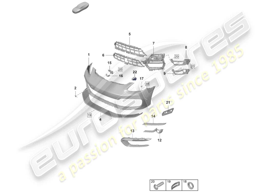 porsche 2021 (panamera 971-2) schéma de base des pièces du pare-chocs avant
