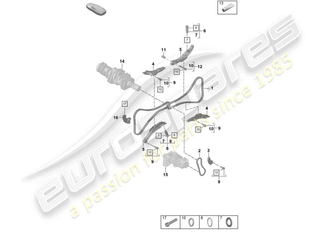 porsche 2022 (992-1 gt3/rs/st) diagramme des pièces du tendeur de chaîne de distribution