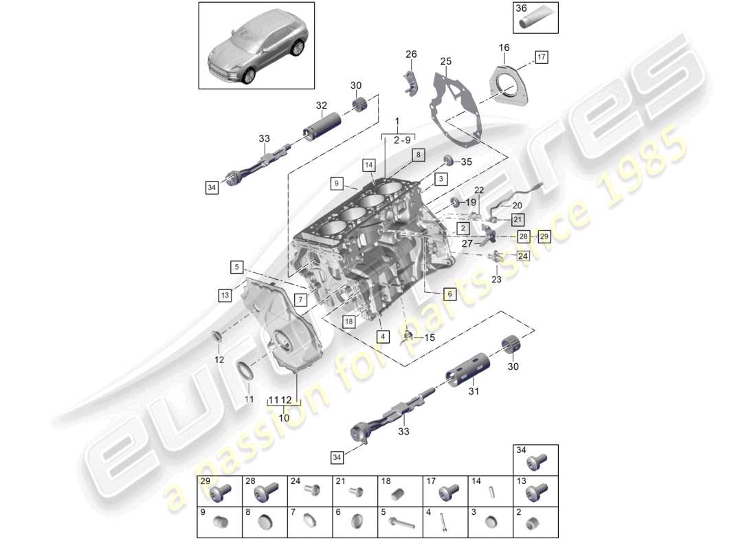porsche 2021 (macan) carter de vilebrequin pièces individuelles schéma des pièces