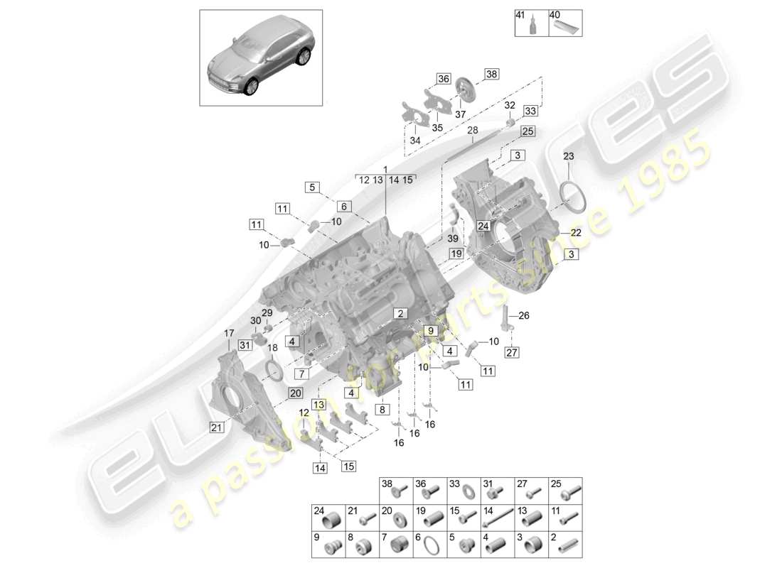 porsche 2021 (macan) carter de vilebrequin pièces individuelles schéma des pièces