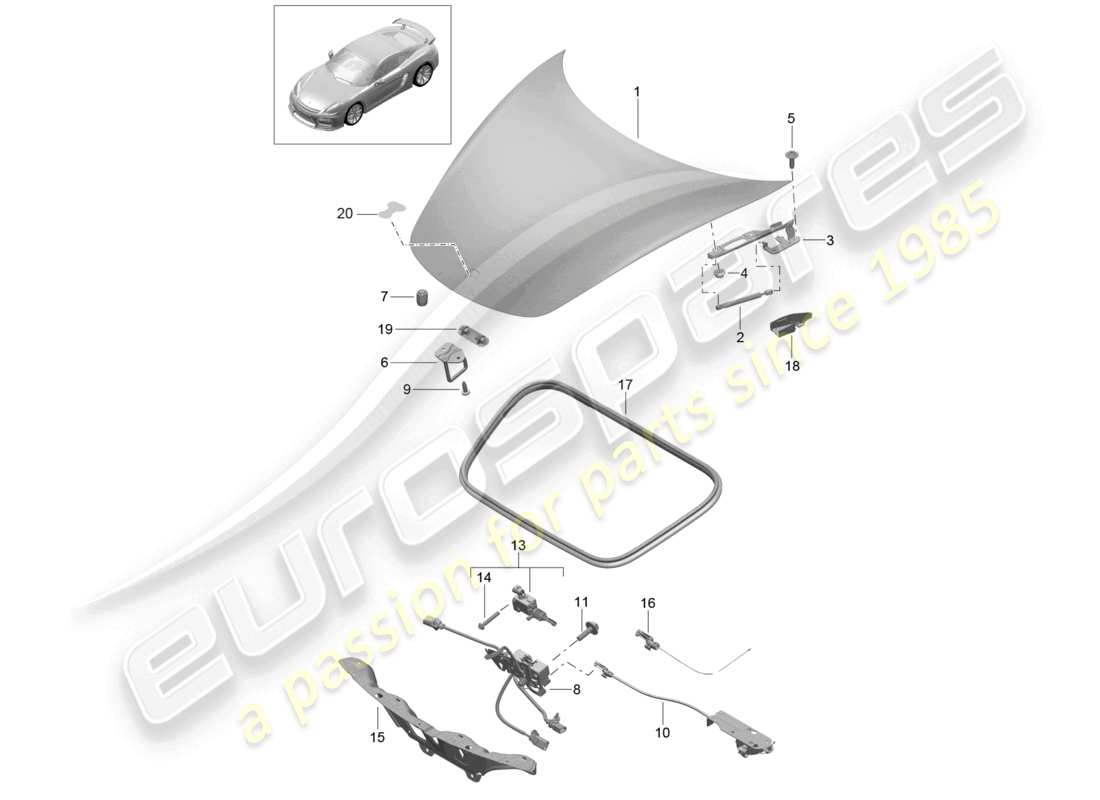 porsche 2022 (718 boxster) diagramme des pièces de la face avant de la couverture
