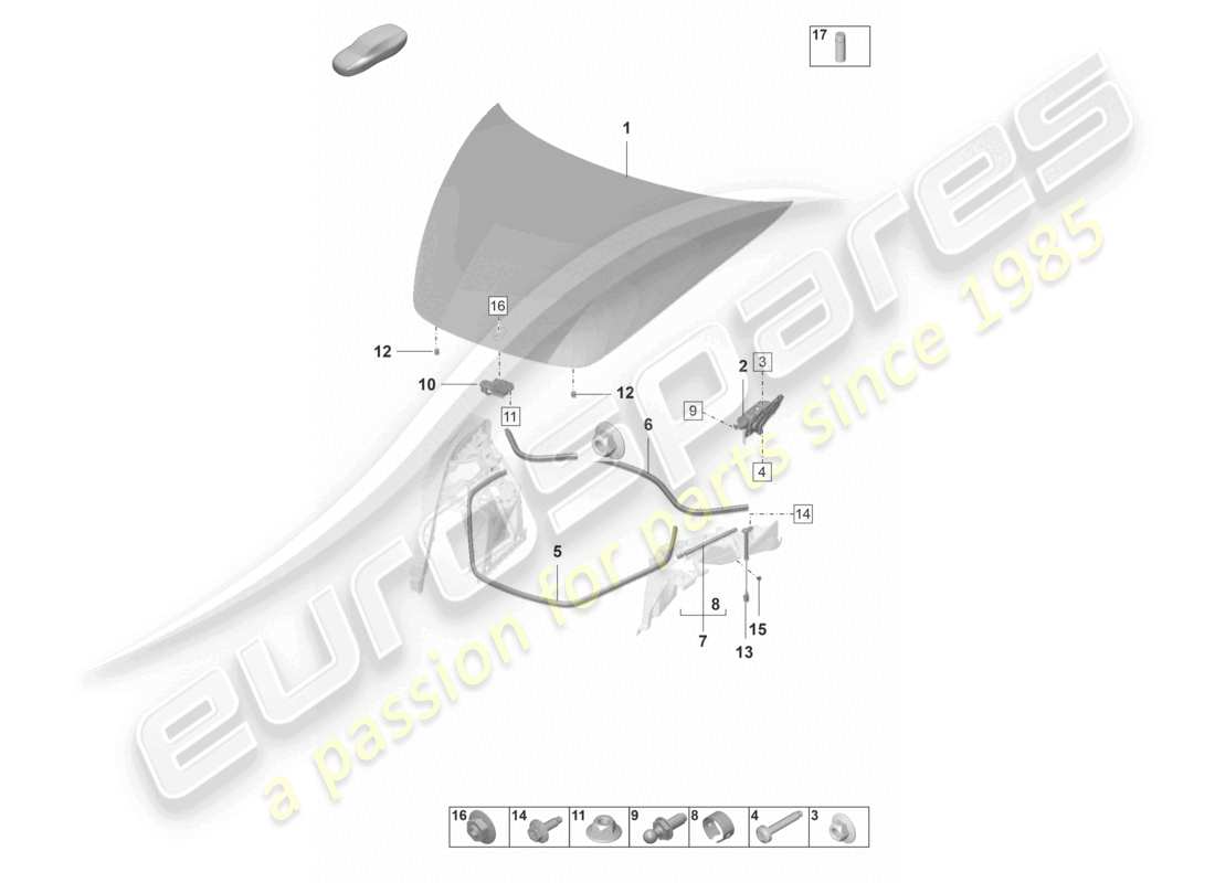 porsche 2021 (panamera 971-2) schéma des pièces des accessoires du joint avant du couvercle