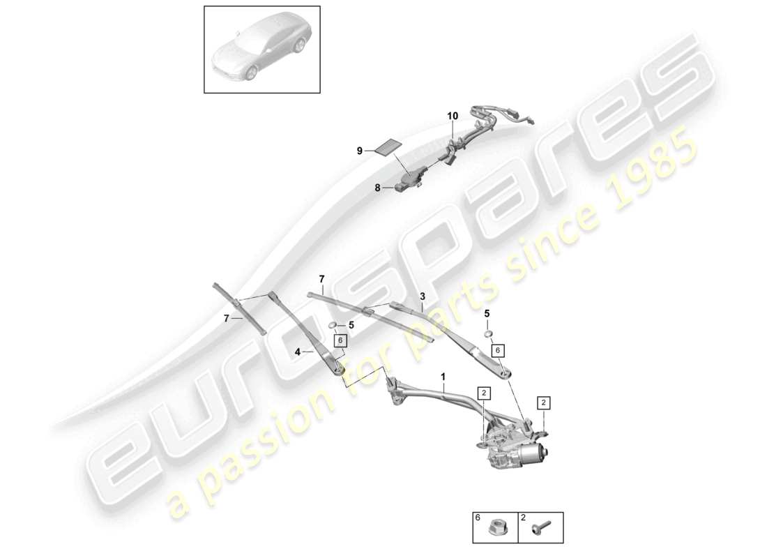 porsche 2021 (panamera 971-1) système d'essuie-glace, capteur de pluie complet schéma des pièces