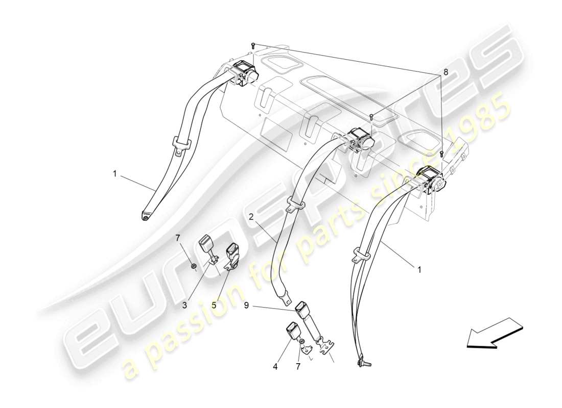 maserati ghibli fragment (2022) ceintures de sécurité arrière schéma des pièces