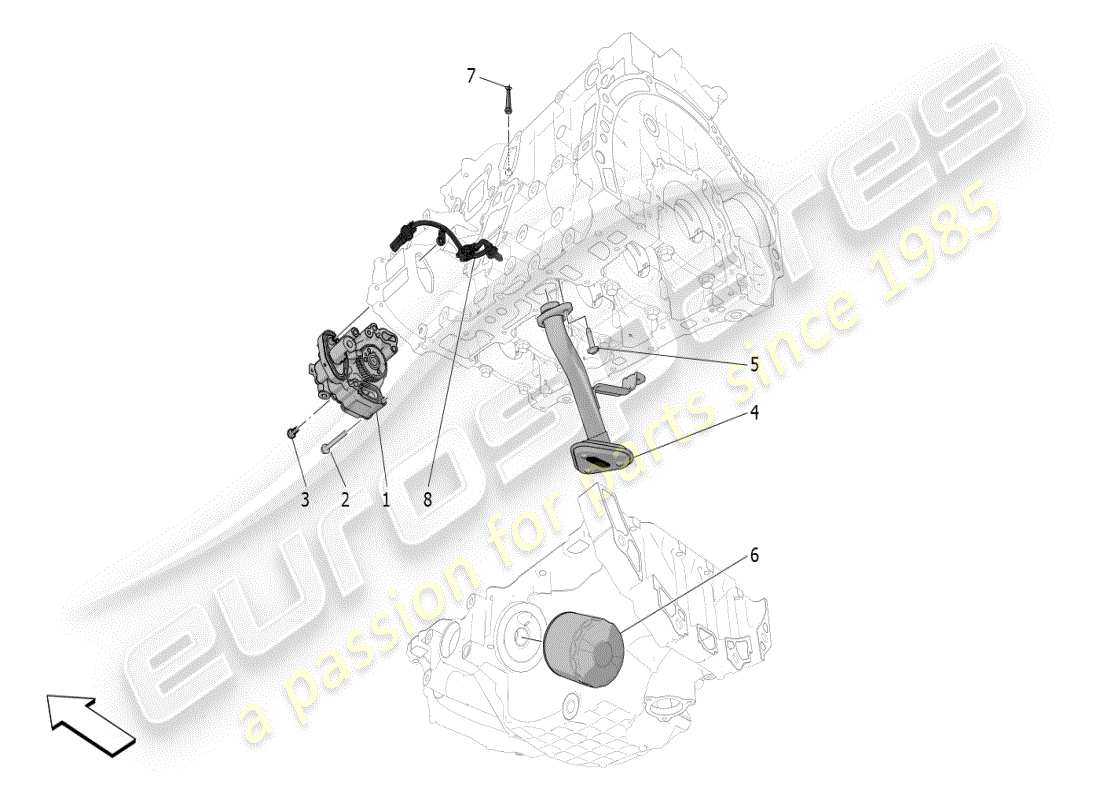 maserati grecale modena (2023) système de lubrification : diagramme des pièces de la pompe et du filtre