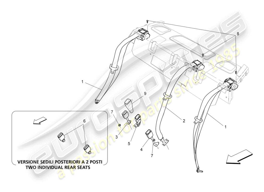 maserati quattroporte (2018) schéma des pièces des ceintures de sécurité arrière