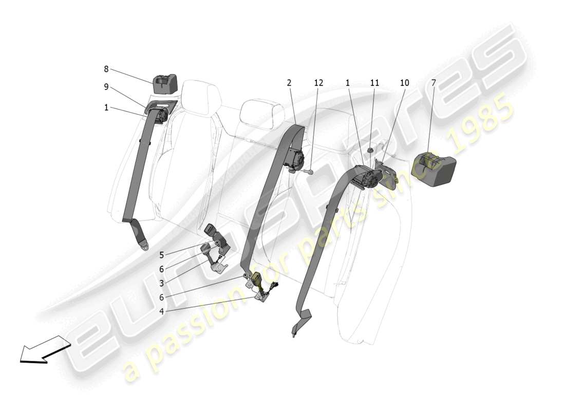 maserati grecale trofeo (2023) schéma des pièces des ceintures de sécurité arrière