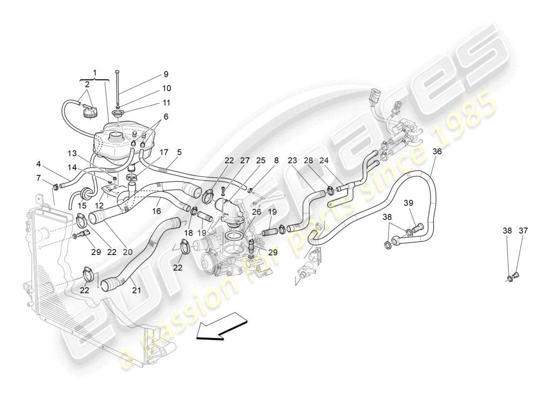 maserati grancabrio mc (2013) système de refroidissement : diagramme de pièces nourice et lignes