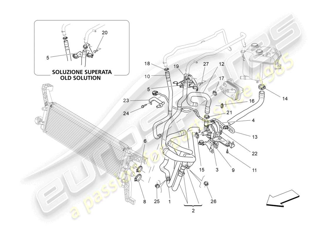 maserati levante modena (2022) système de refroidissement : diagramme de pièces nourice et lignes