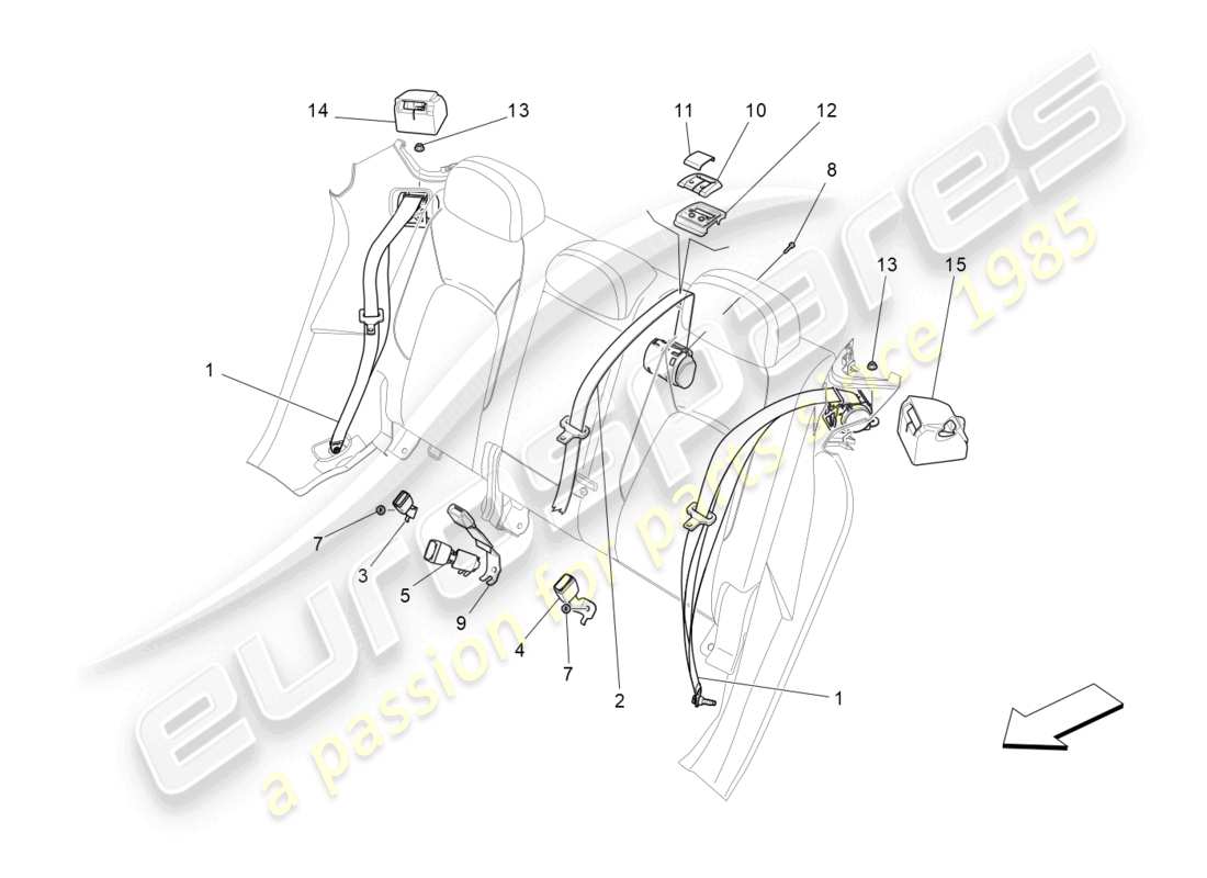 maserati levante modena (2022) ceintures de sécurité arrière schéma des pièces