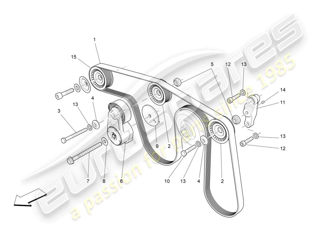 maserati levante modena (2022) ceintures de dispositifs auxiliaires schéma des pièces