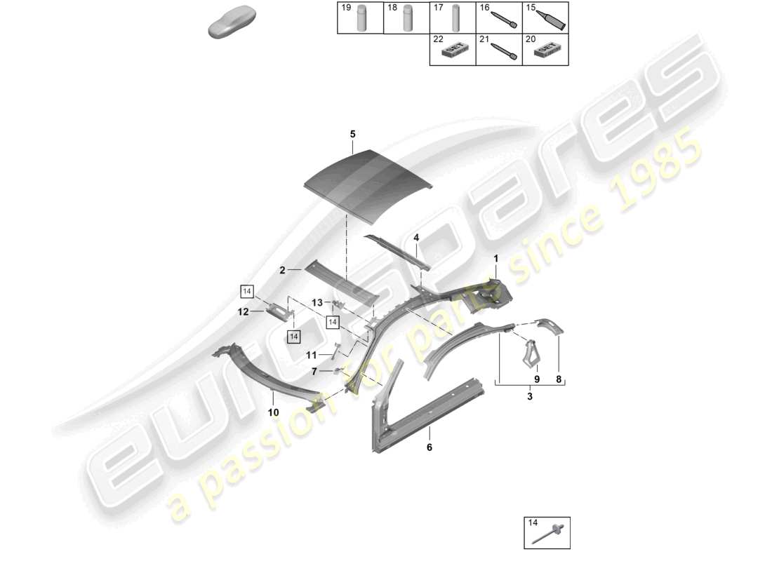 porsche 2020 (718 cayman gt4) schéma des pièces du hublot de toit