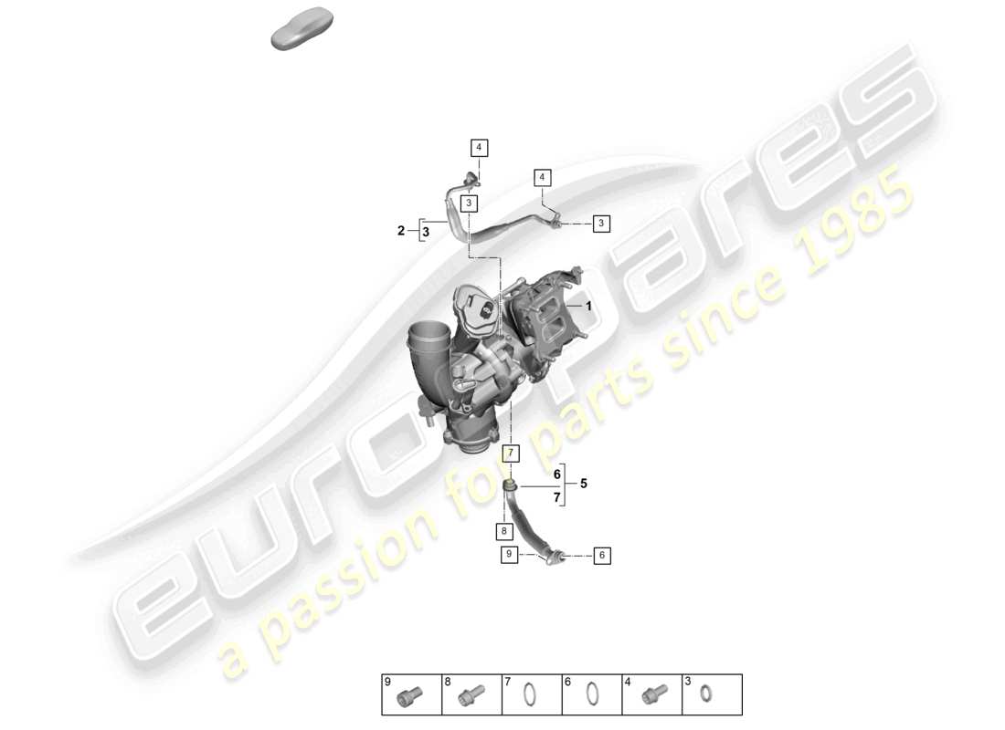 porsche 2026 (cayenne e3 pa) schéma des pièces de la conduite de pression d'huile pour turbocompresseur à gaz d'échappement