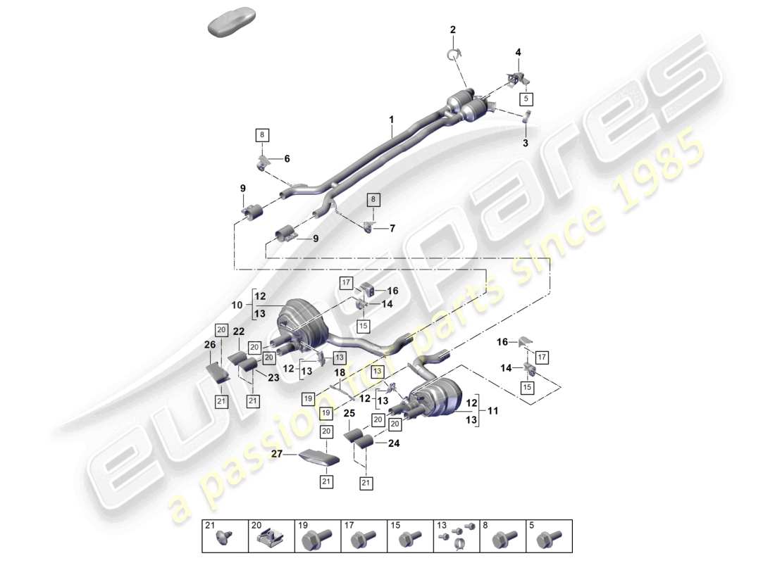 porsche 2026 (panamera 976) système d'échappement silencieux avant silencieux arrière tuyau d'échappement schéma des pièces