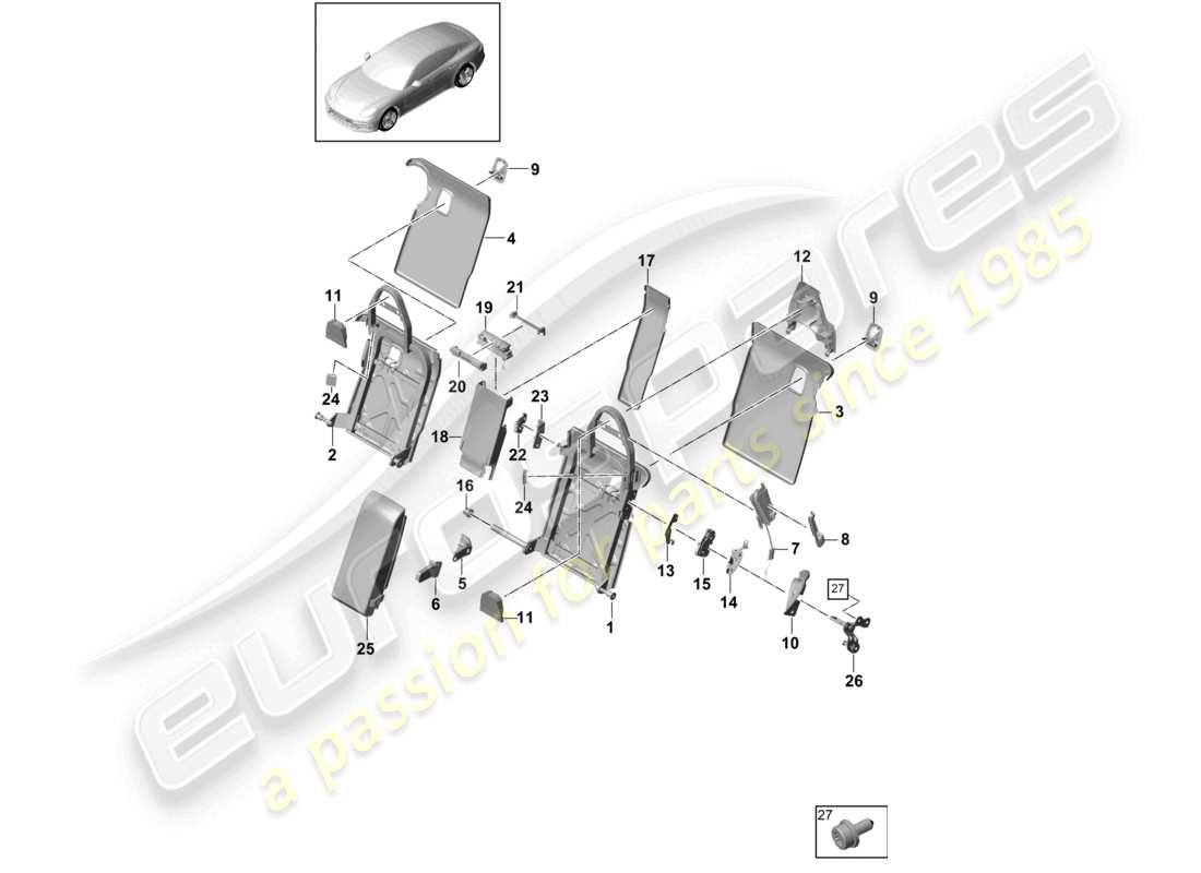 porsche 2021 (panamera 971-1) dossier de siège arrière garniture accessoires version confort version sport schéma des pièces