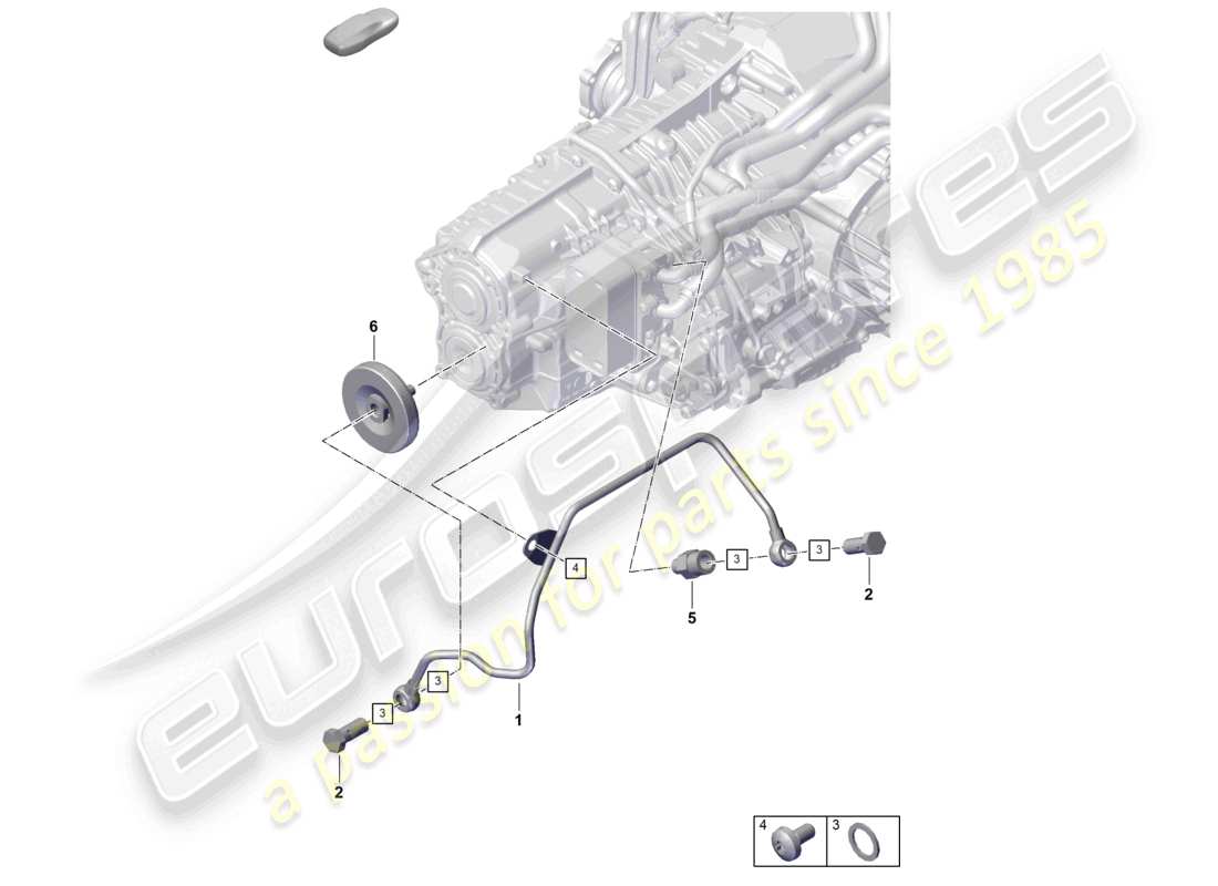 porsche 2021 (718 cayman gt4) - pdk - schéma des pièces du tuyau d'huile de la boîte de vitesses