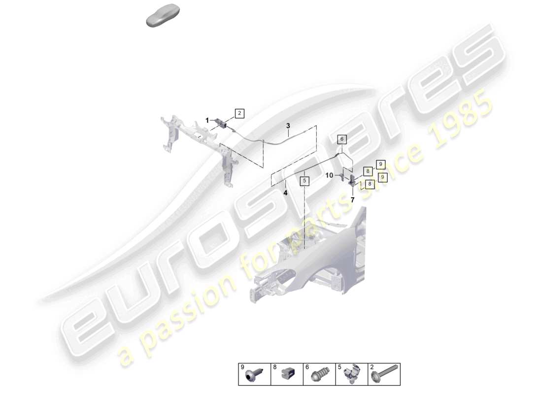 porsche 2025 (panamera 976) schéma des pièces des accessoires avant du verrou du couvercle