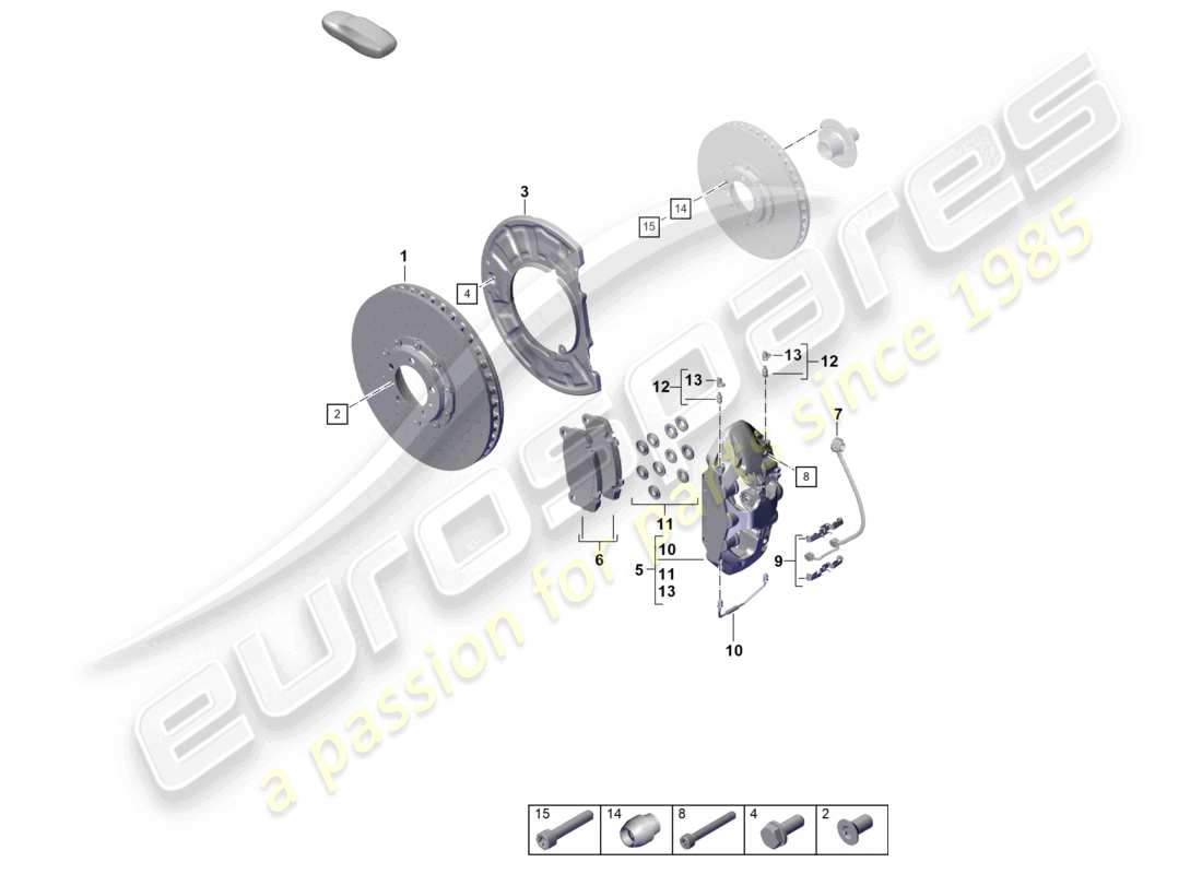 porsche 2024 (992-2) schéma des pièces de l'essieu avant du frein à disque pccb