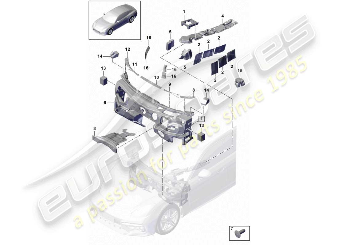 porsche 2021 (panamera 971-1) absorbeur de bruit habitacle partie avant soubassement schéma des pièces