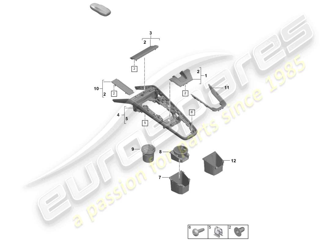 porsche 2024 (992-2) console centrale porte-gobelet cendrier accessoires diagramme des pièces
