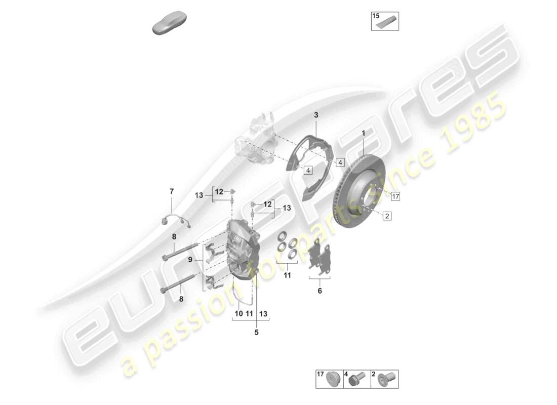 porsche 2023 (taycan 9j1-1) frein à disque 19 essieu arrière blanc/noir schéma des pièces