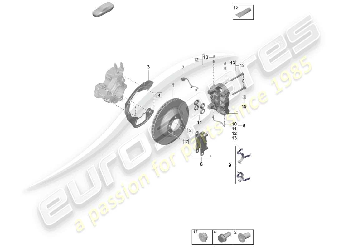 porsche 2023 (taycan 9j1-1) frein à disque 18 essieu arrière rouge schéma des pièces