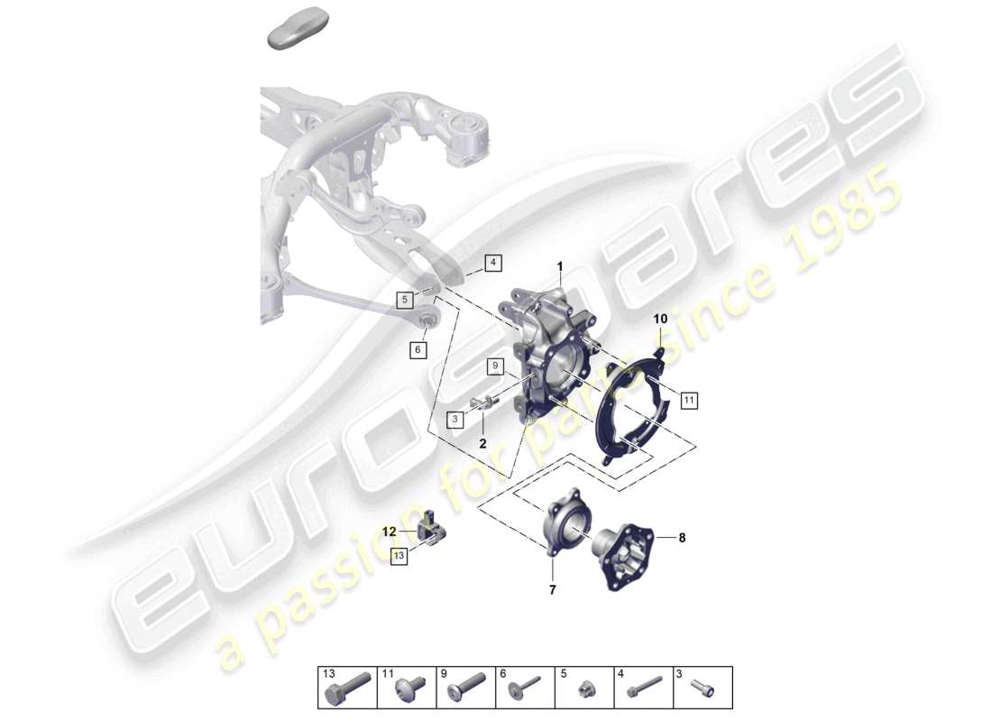 porsche 2026 (cayenne e3 pa) schéma des pièces du moyeu de roue du support de roue