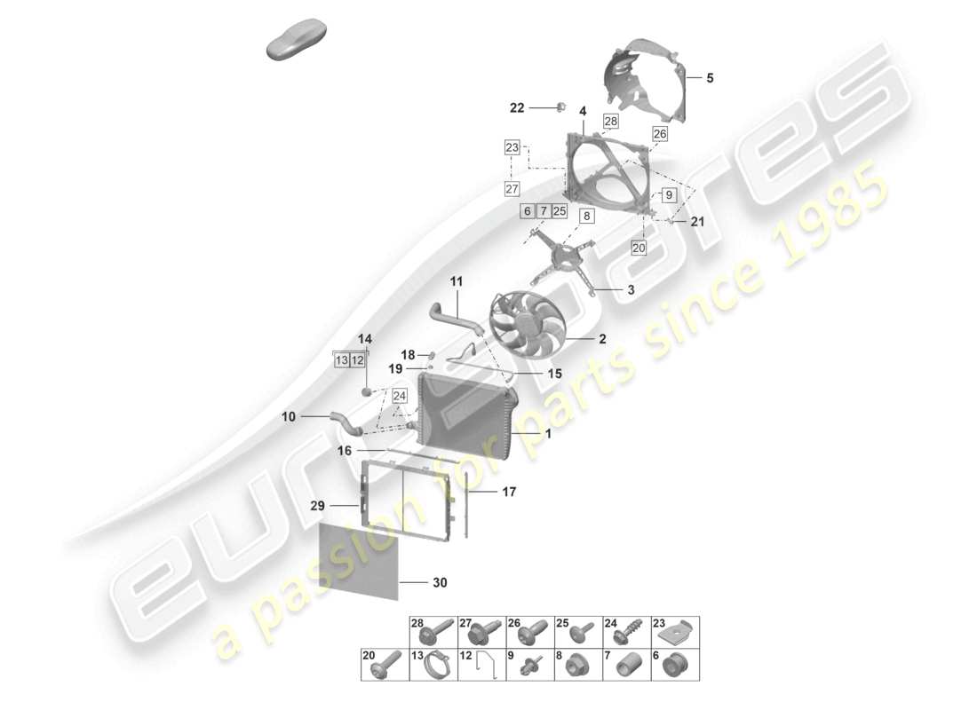 porsche 2022 (992-1) refroidisseur pour liquide de refroidissement avant ventilateur de radiateur schéma des pièces