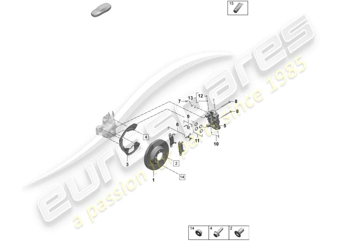 porsche 2026 (taycan 9j1-2) frein à disque 19 essieu arrière blanc/noir schéma des pièces