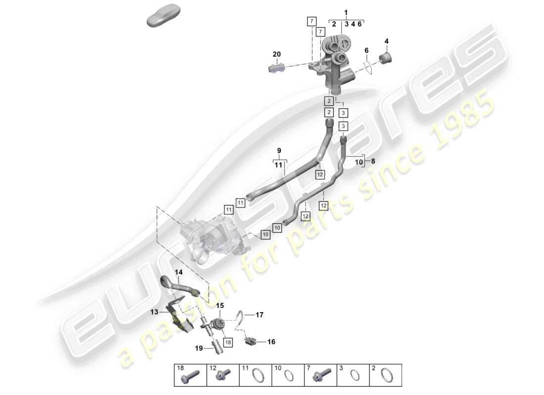 porsche 2021 (718 cayman gt4) système de refroidissement du liquide de refroidissement distributeur de liquide de refroidissement schéma des pièces du moteur