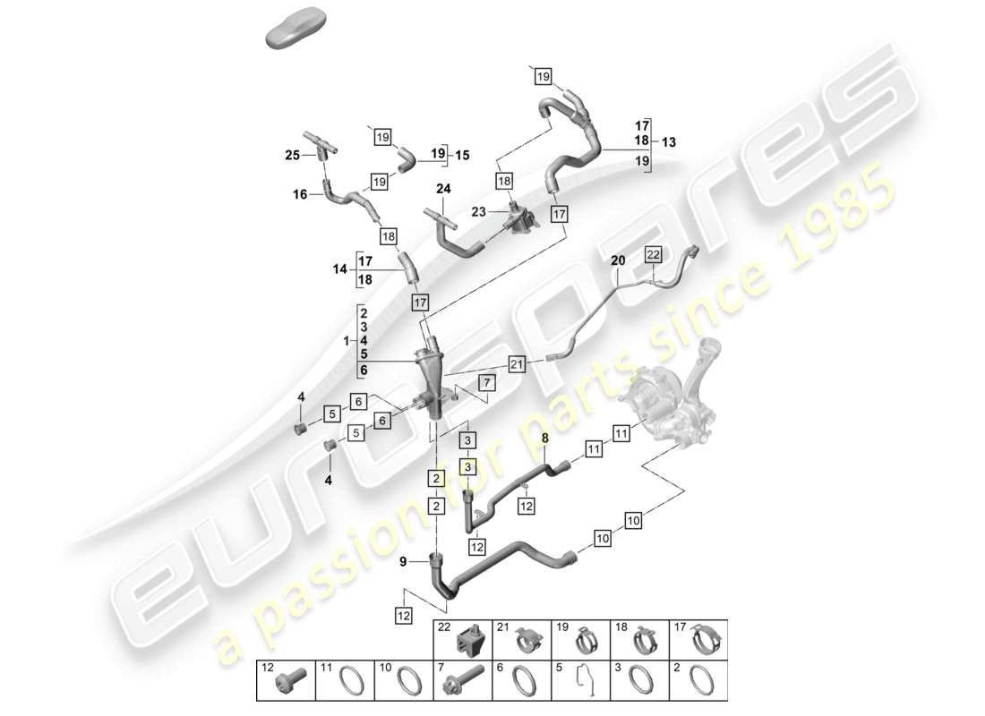 porsche 2022 (992-1 turbo / s) système de refroidissement du liquide de refroidissement distributeur de liquide de refroidissement schéma des pièces du moteur