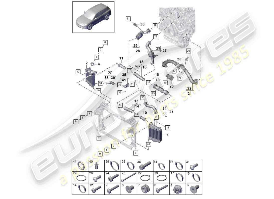 porsche 2024 (cayenne e3 9ya/9yb) schéma des pièces de l'adaptateur de papillon des gaz du tuyau de pression du refroidisseur d'air de suralimentation