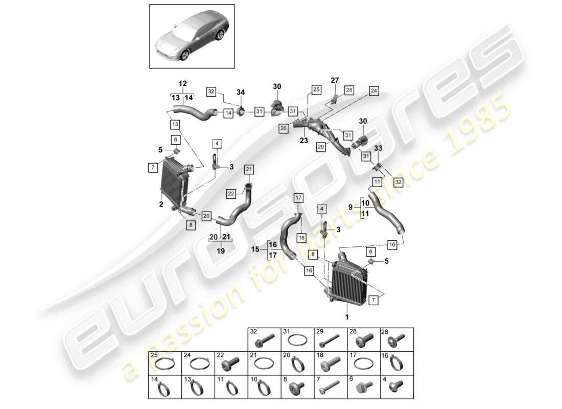 porsche 2021 (panamera 971-1) tuyau de pression du refroidisseur d'air de suralimentation schéma des pièces